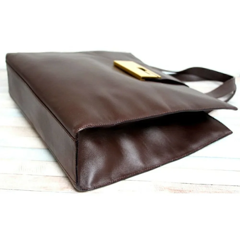 90th Y2K  Gucci BROWN GENUINE LEATHER SUEDE LINED LOGO HANDBAG PURSE SATCHEL